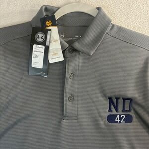Under Armour Notre Dame Polo Shirt Men M Gray Loose Stretch Athletic Golf NWT